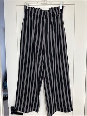 Zara Black & White Striped Paperbag Waist Wide-Leg Pants